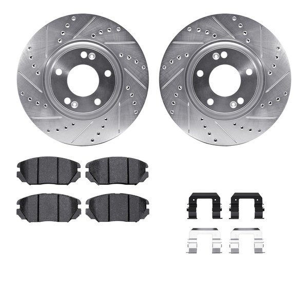 Dynamic Friction Co 7512-03031, Rotors-Drilled and Slotted-Silver w/ 5000 Advanced Brake Pads incl. Hardware, Zinc Coat 7512-03031